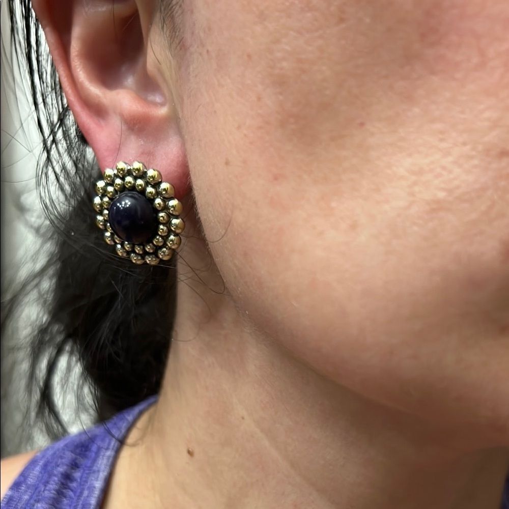 Elegant Gold  silver and Black Stud Earrings